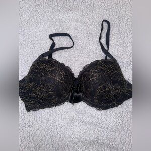 Aerie Black and Gold Lace Bra with Molded Cups